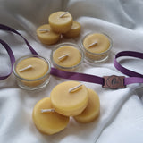9 Pure Beeswax Tealight Candles with Refillable Glass Holders (Unscented)